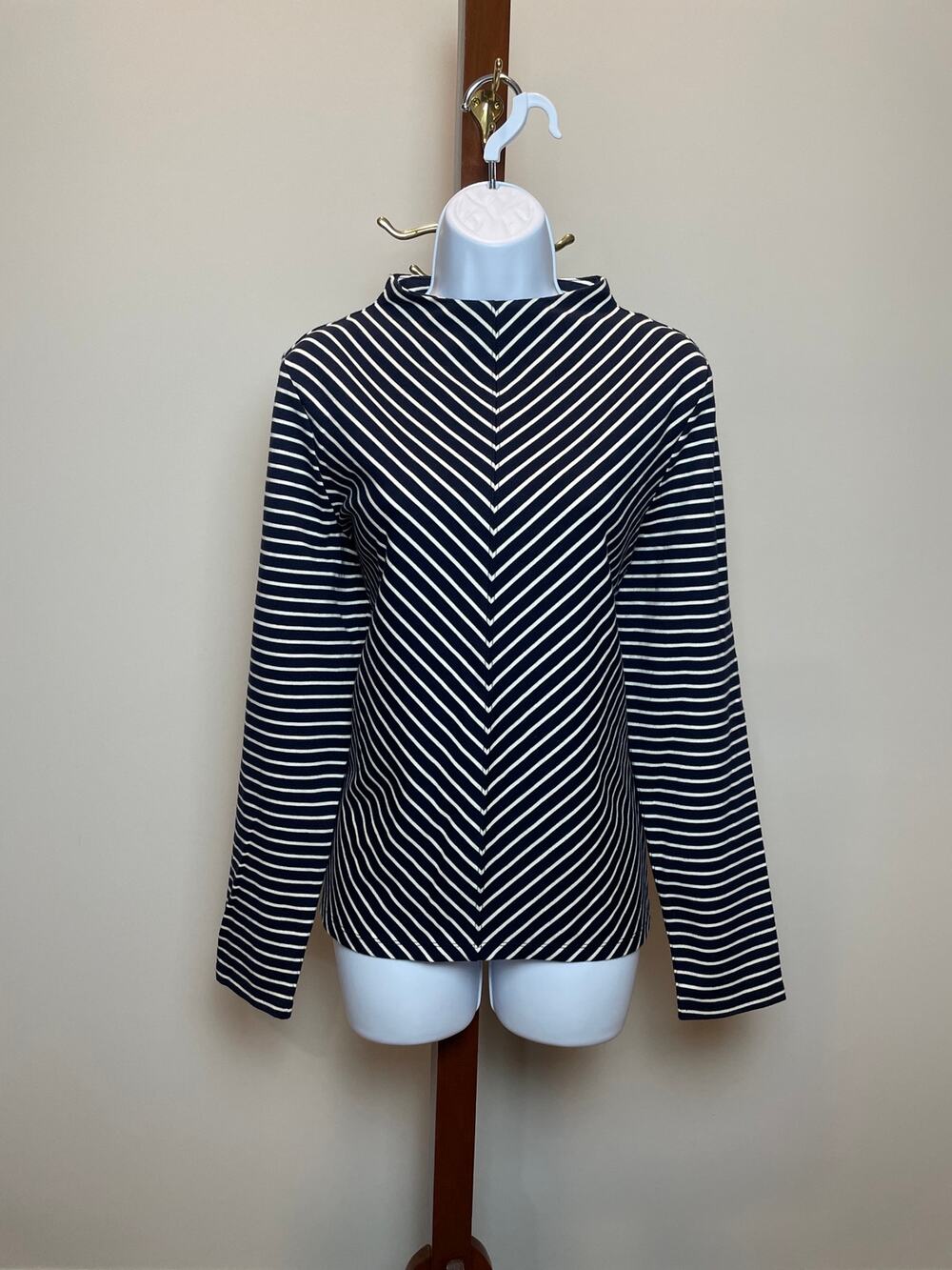 Talbots Navy White Stripe Mock Neck Heavy Knit Top Size L